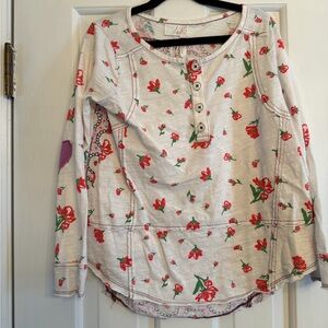 Matilda Jane Cream Henley with Red Floral Print